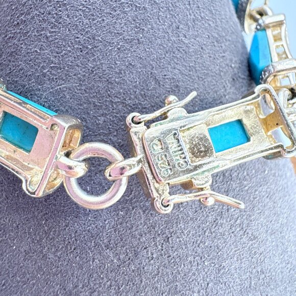 Sterling Silver 925 Turquoise & Illusion Stone Station Bracelet Sz 7.25" Length - Picture 6 of 11